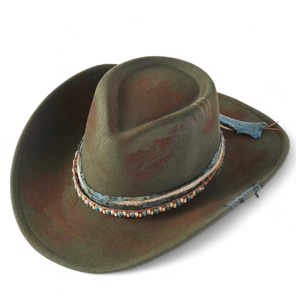 Unisex Green Distressed Cowboy Western Hat